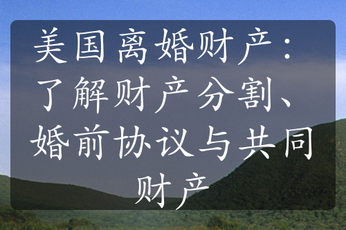 美国离婚财产：了解财产分割、婚前协议与共同财产