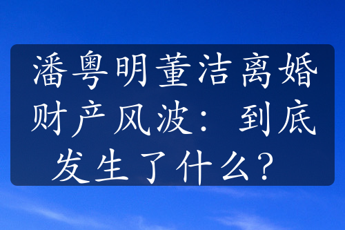 潘粤明董洁离婚财产风波：到底发生了什么？