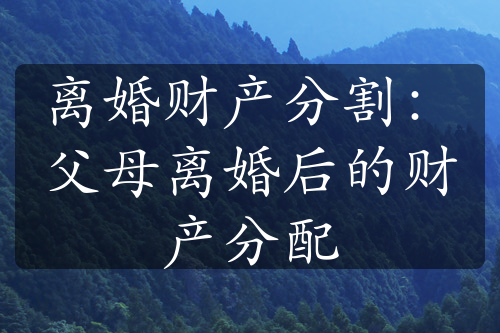 离婚财产分割：父母离婚后的财产分配