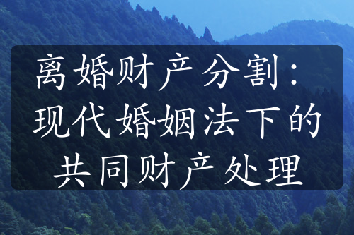 离婚财产分割：现代婚姻法下的共同财产处理